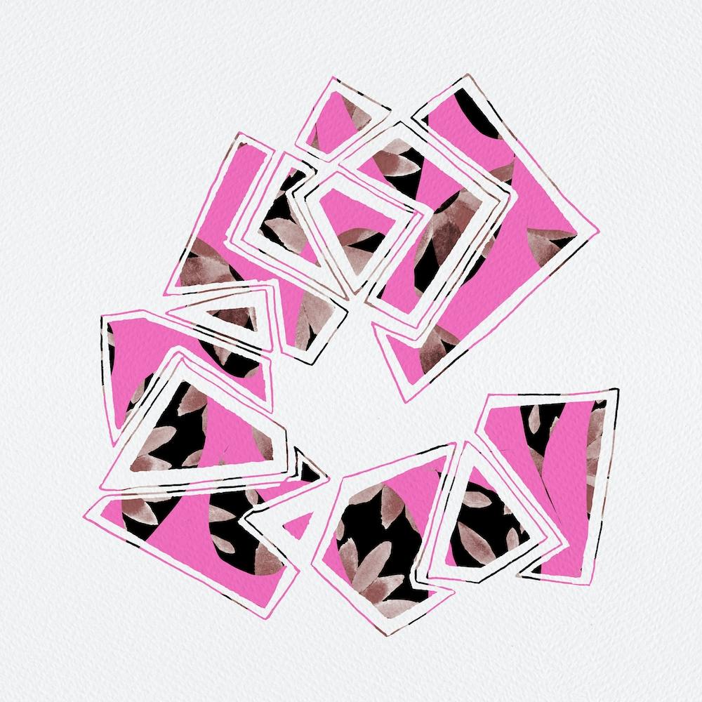 Curved Shape Pink Floral Abstract