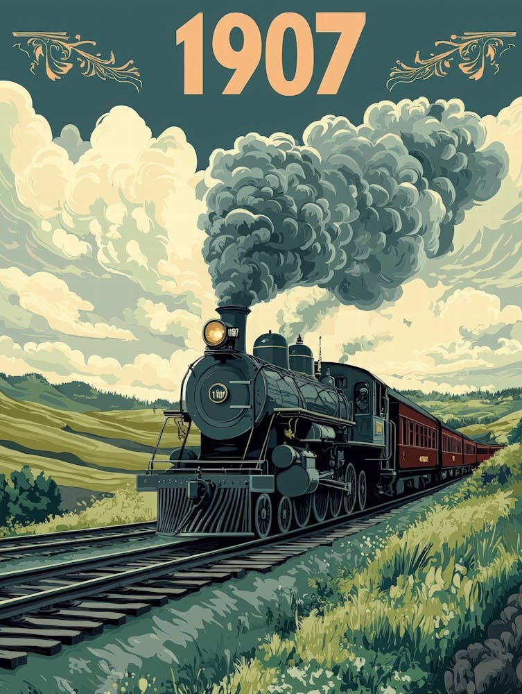 Aihrgdesign A Retro Poster Of A Powerful Steam Locomotive In