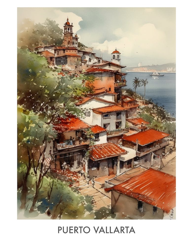 Puerto Vallarta Watercolor 4travel Poster