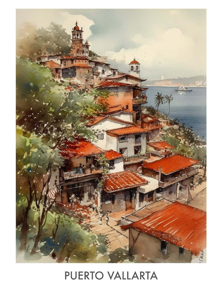 Puerto Vallarta Watercolor 4travel Poster
