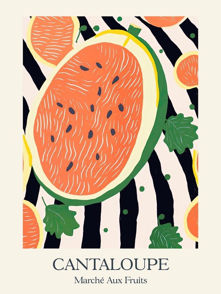 Marche Aux Fruits Cantaloupe Fruit Summer Illustration 2