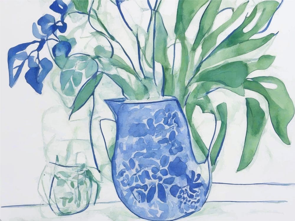 Vintage Blue Orchids in a vase