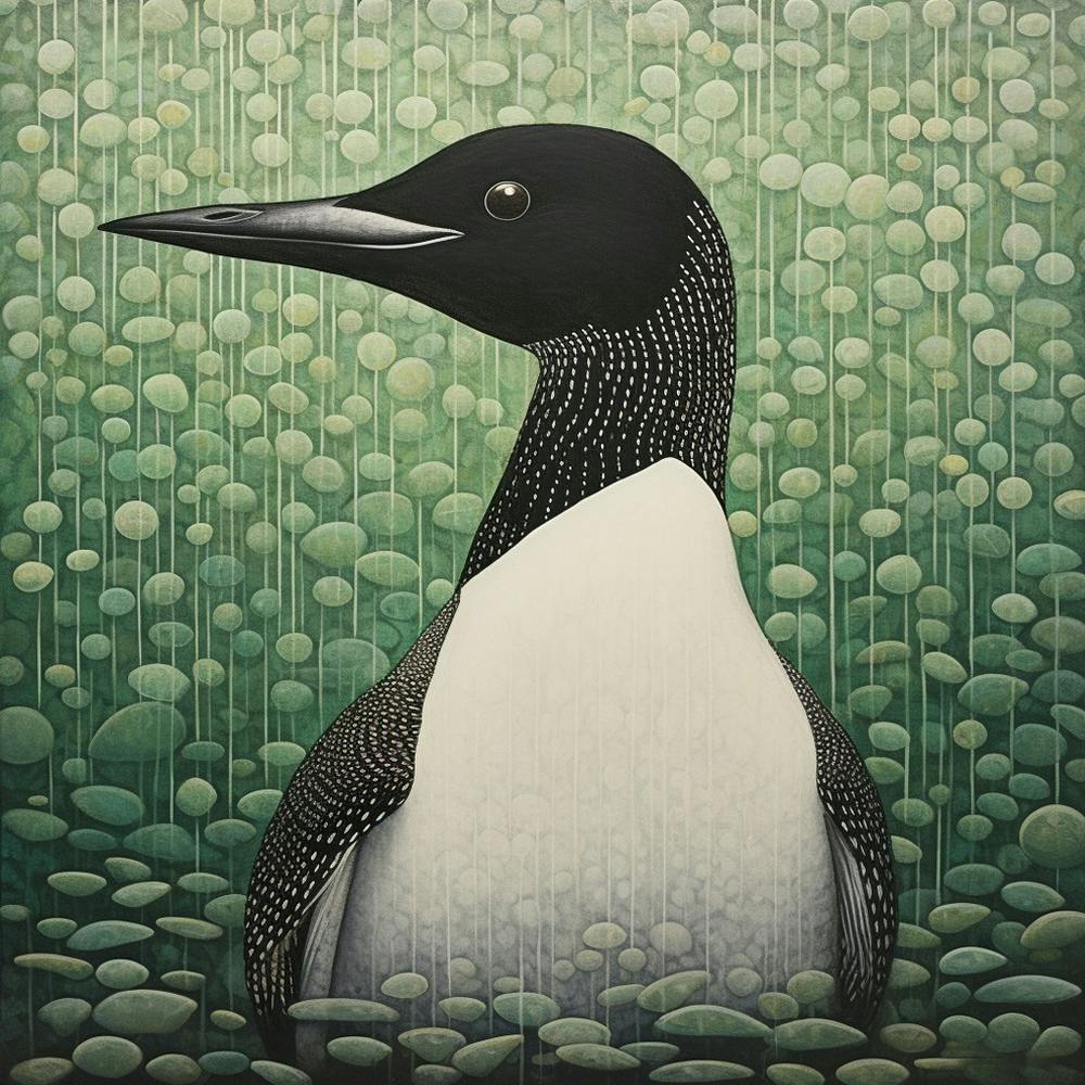 Ohara Koson Inspired Bird Painting Loon 4 Square