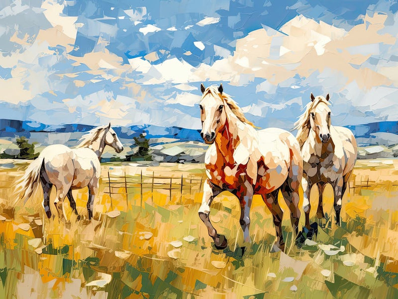 Horses Painting In Montana, Usa, Landscape 4