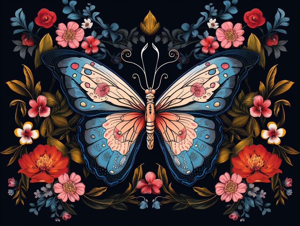 Butterfly And Floral Illustration