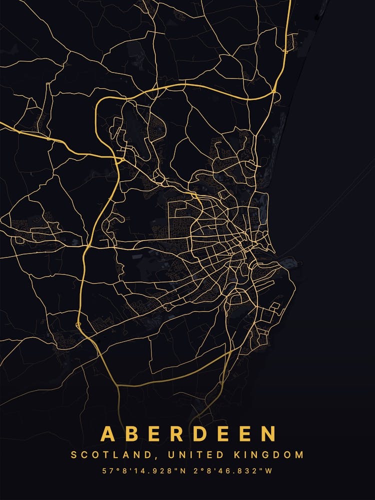 Aberdeen Scotland Black And Gold Map