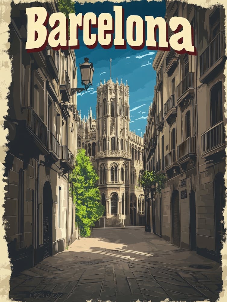 Aihrgdesign A Retro Travel Poster For Barcelona Featuring The F6bca72e D5a7 4720 B276 F77bf763e66b 0