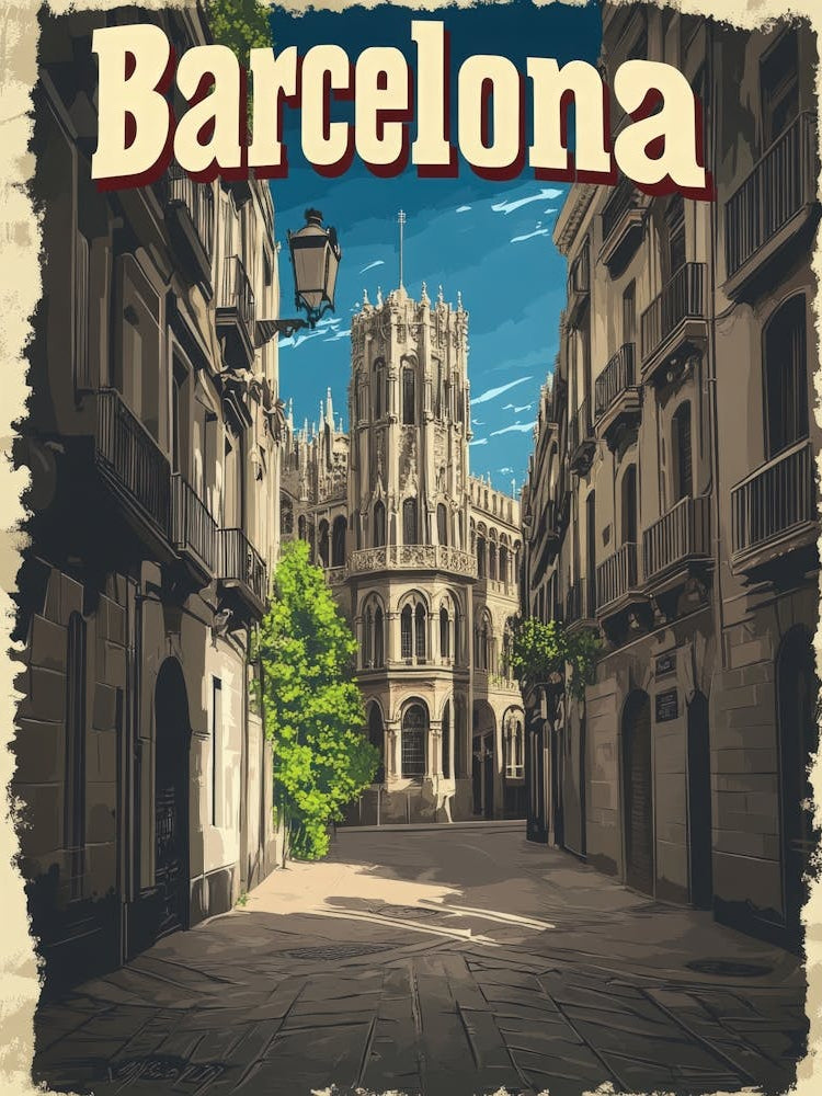 Aihrgdesign A Retro Travel Poster For Barcelona Featuring The F6bca72e D5a7 4720 B276 F77bf763e66b 0
