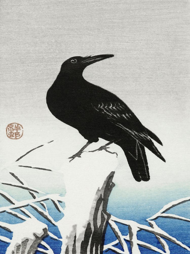 Crow On Snowy Pole (1925 1936), Ohara Koson