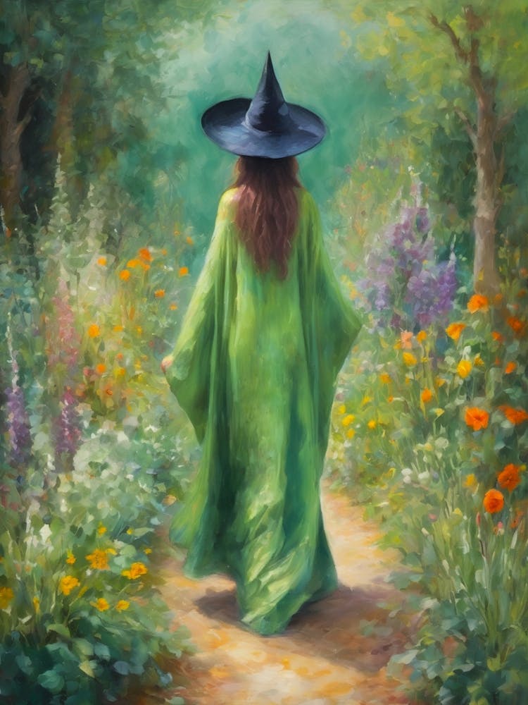 A Green Witch Walking Through Monet's Garden in Spring | Early Summer Flowers Magical Landscape Witchy | Pagan Litha Lammas Wicca Witchcraft