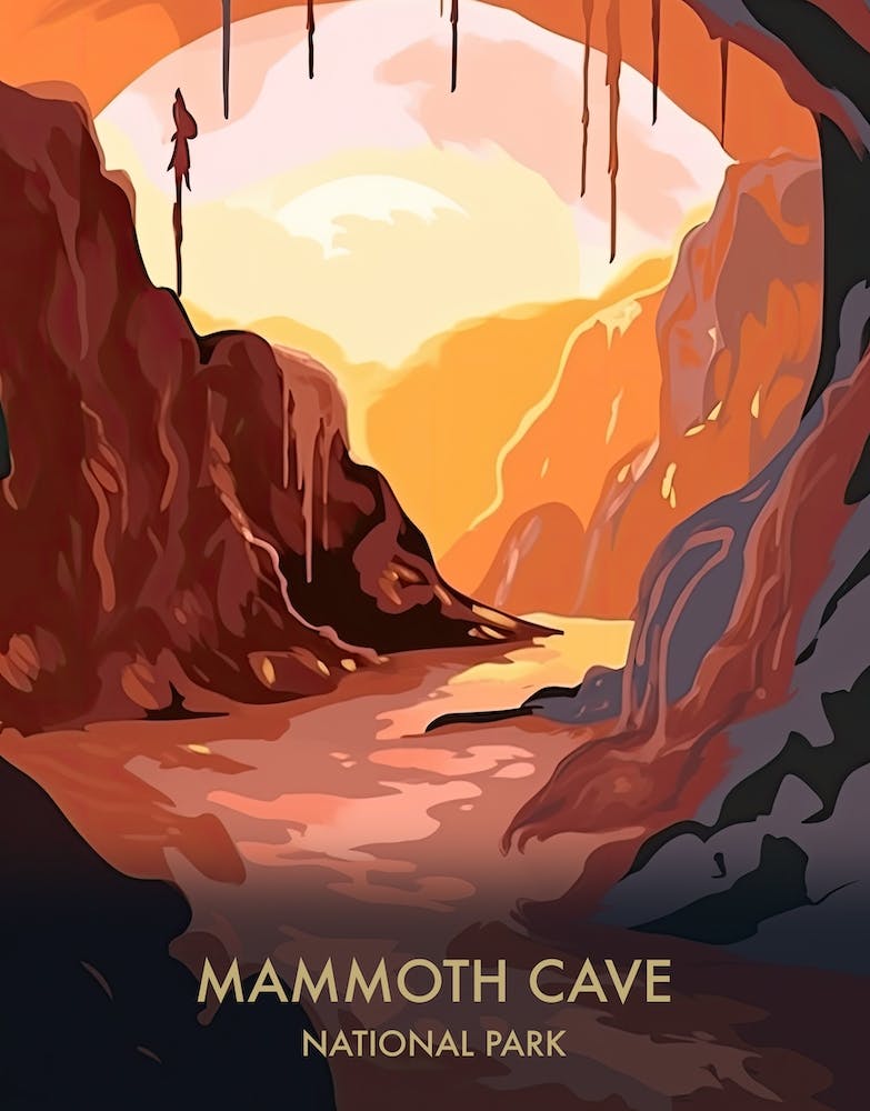 Mammoth Cave National Park Travel Poster Illustration Style 3