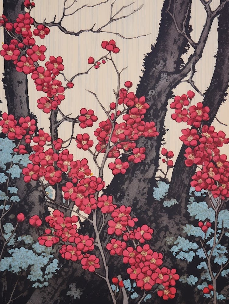 Yama Zakura Mountain Cherry 2 Vintage Botanical Woodblock
