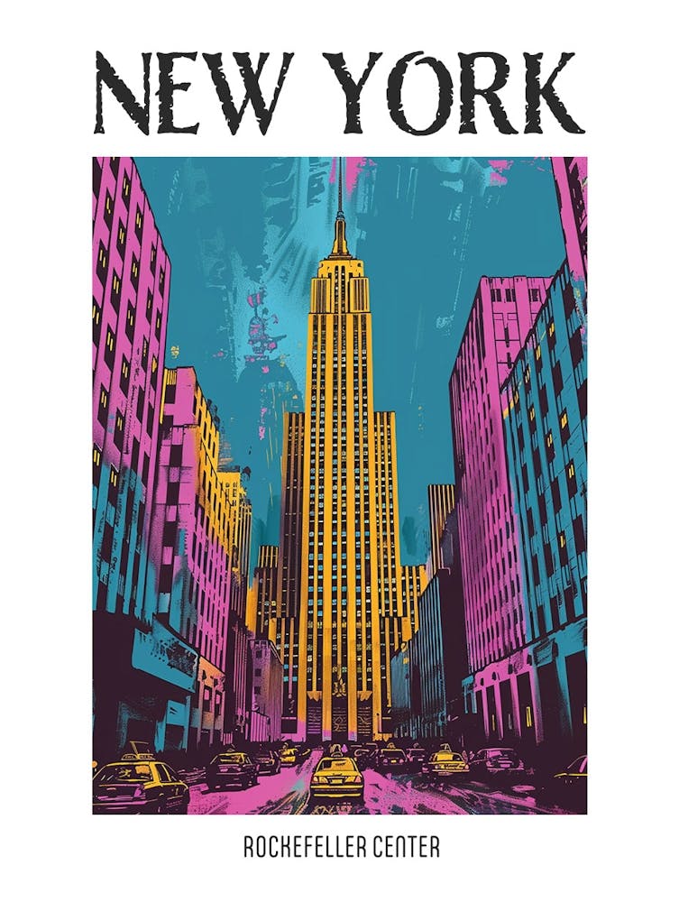 Rockefeller Center New York Illustration Sérigraphique Colorée 4 Affiche