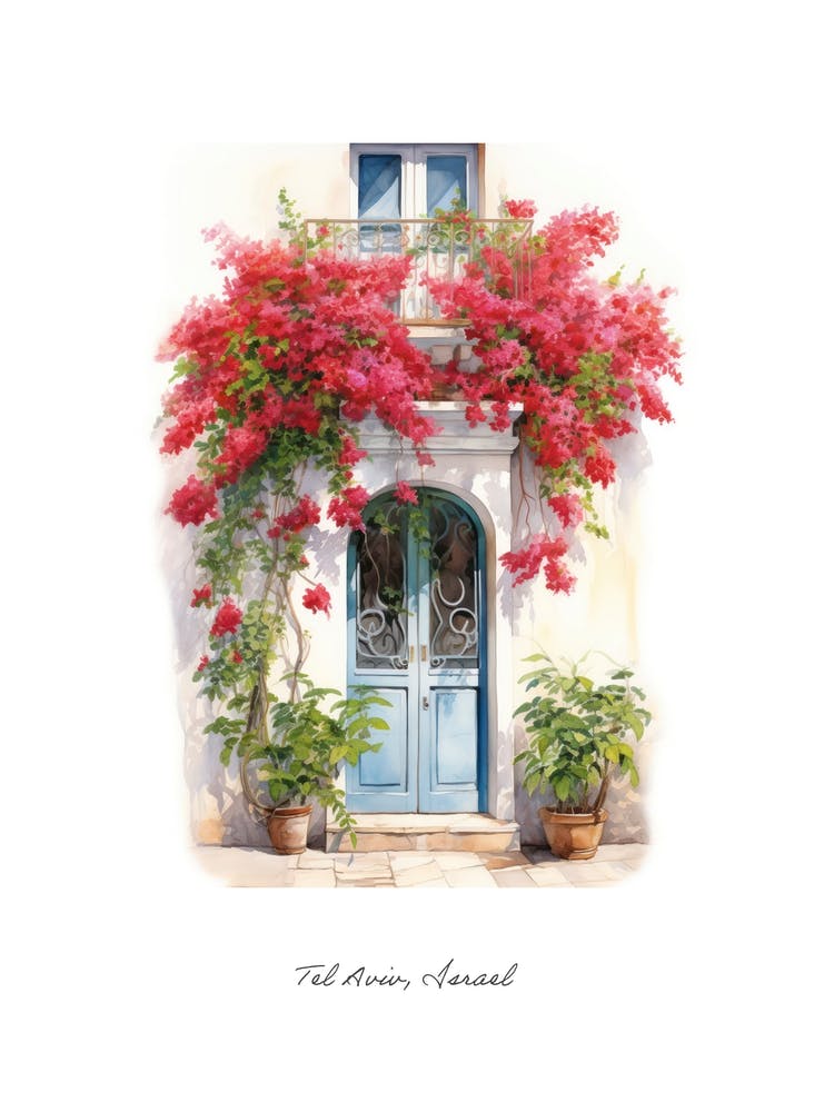 Tel Aviv, Israel   Mediterranean Doors Watercolour Painting 3 Poster
