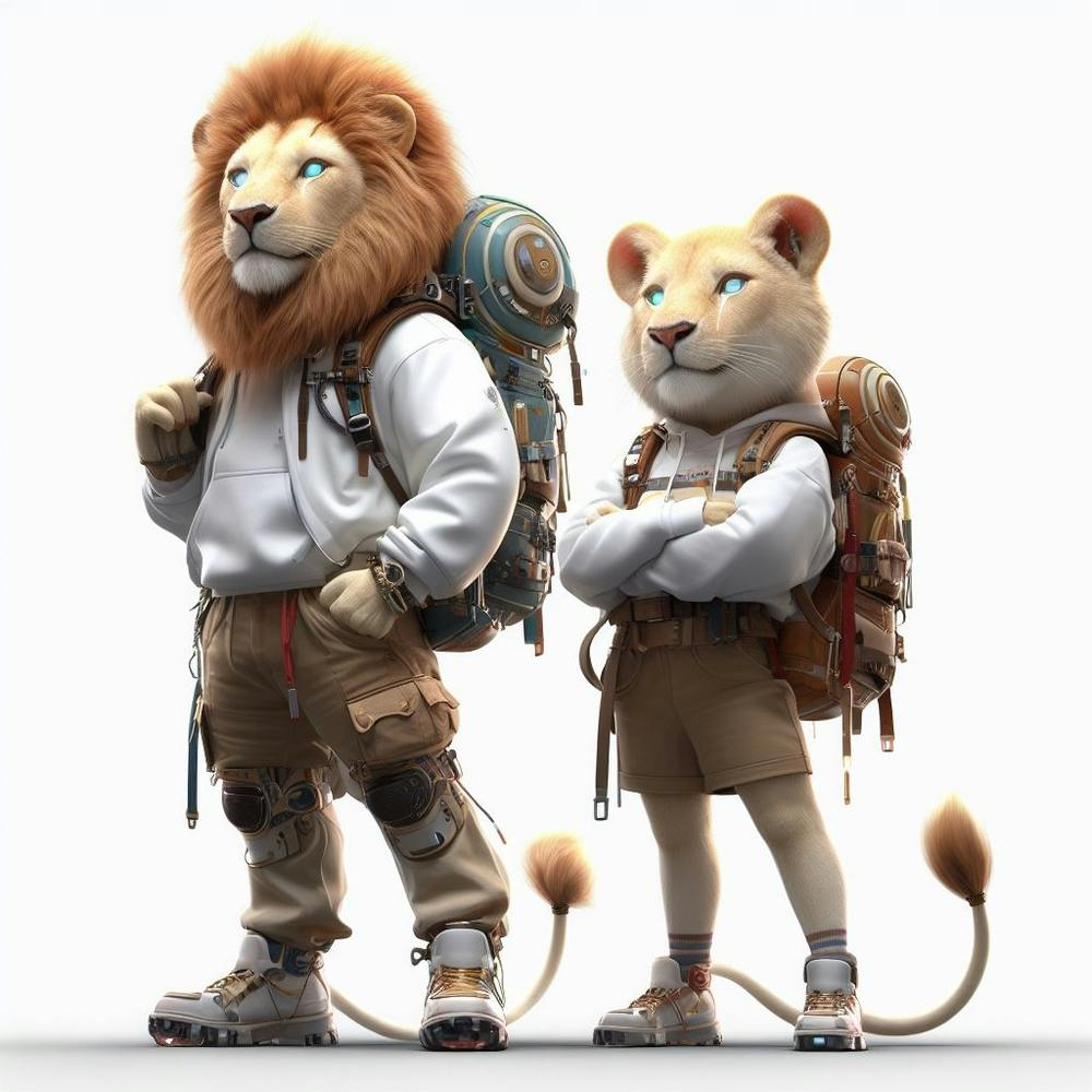 Two Lions With Backpacks