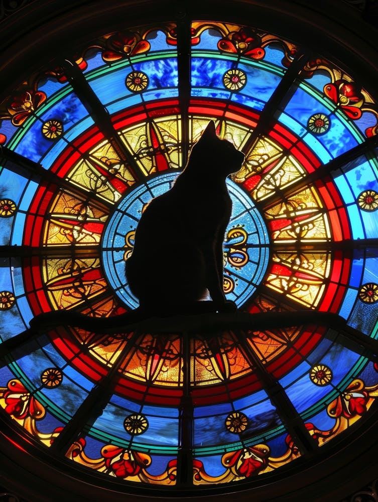 Cat In Stained Glass Window 12