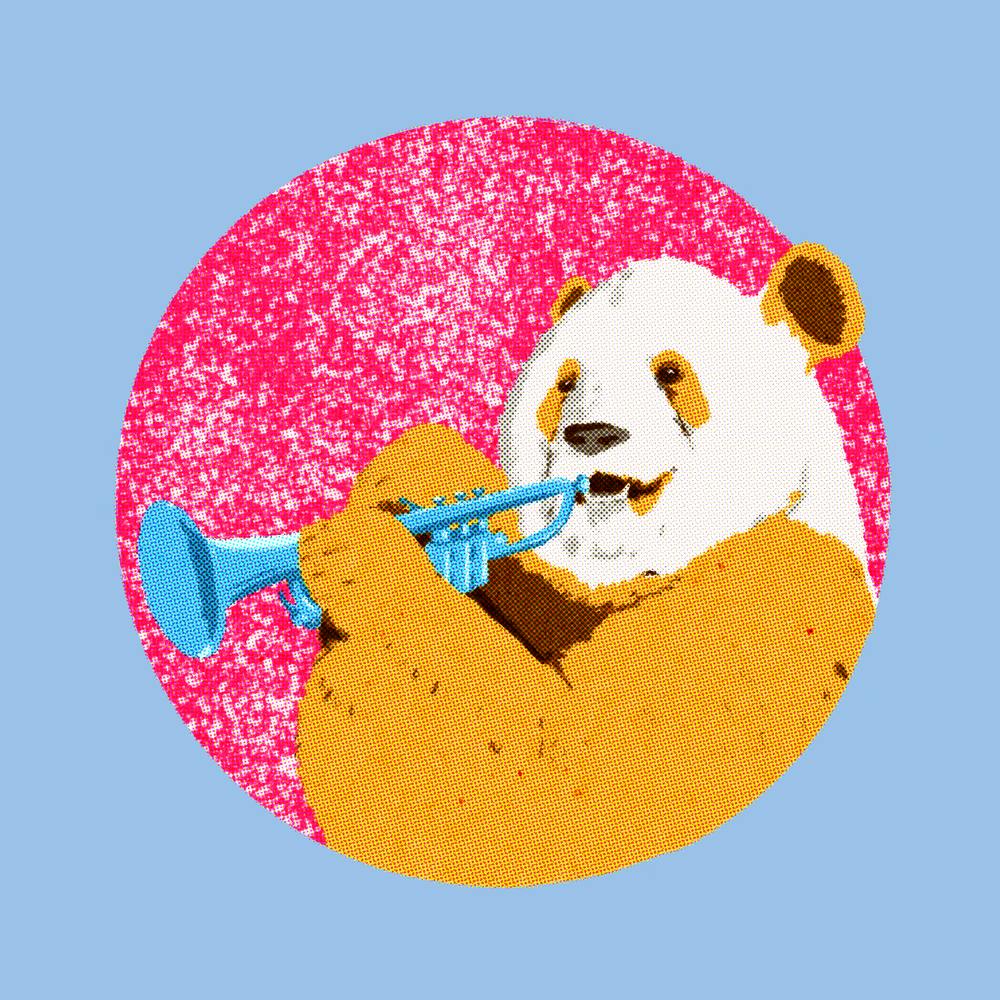 Panda Bear Playing Trumpet, animals, music, illustration, wall art