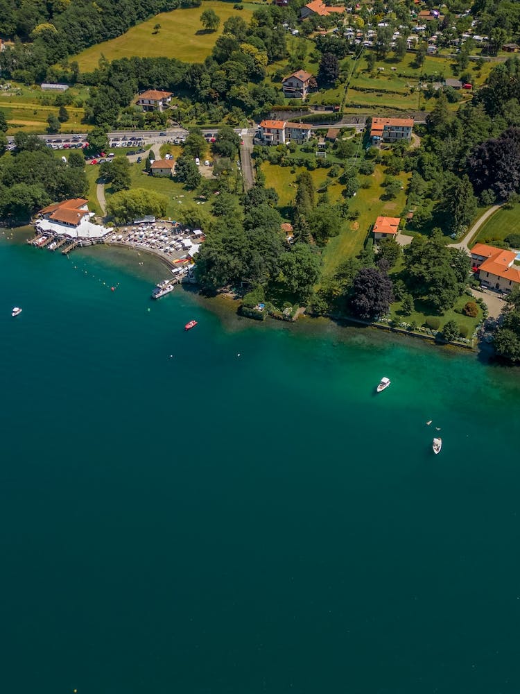Top view of the Italian village on the lake