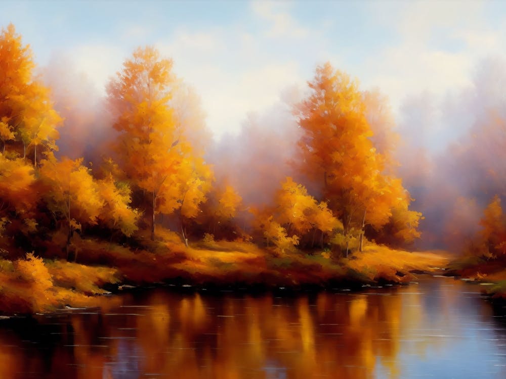 Autumn Trees By The River