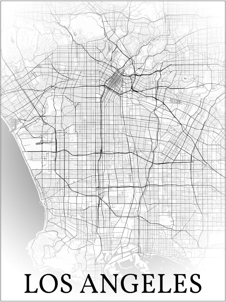 Los Angeles, California, United States, City Map, Black And White Fade Design 1
