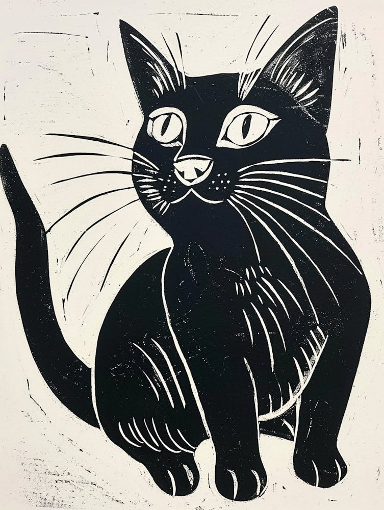 Japanese Bobtail Linocut Blockprint 5