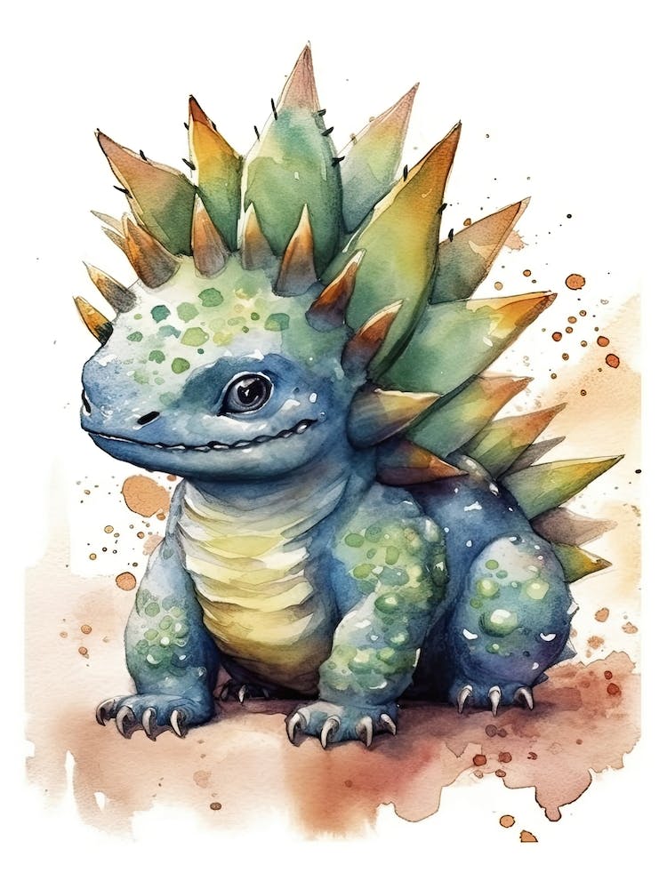 Stegosaurus Cute Dinosaur Watercolour 3