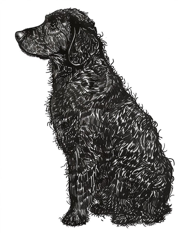 Curly Coated Retriever Dog Line Sketch
