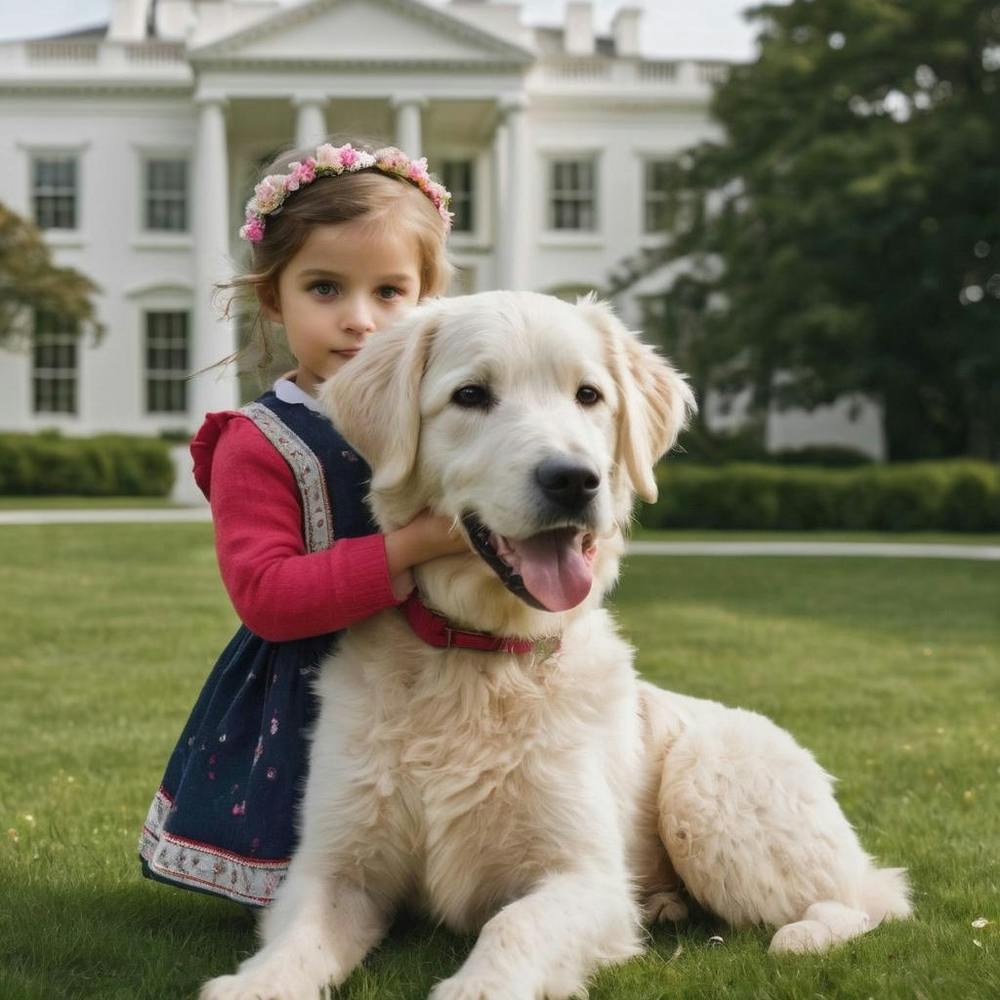 Little Girl With Dog At White House