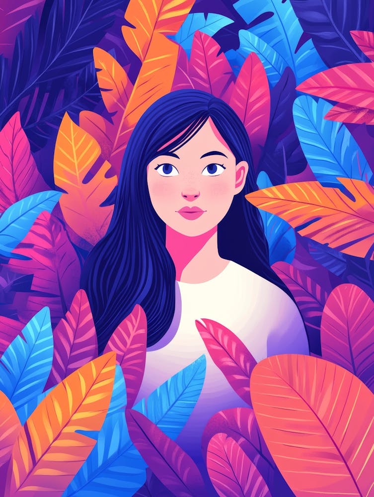 Girl In Colorful Leaves