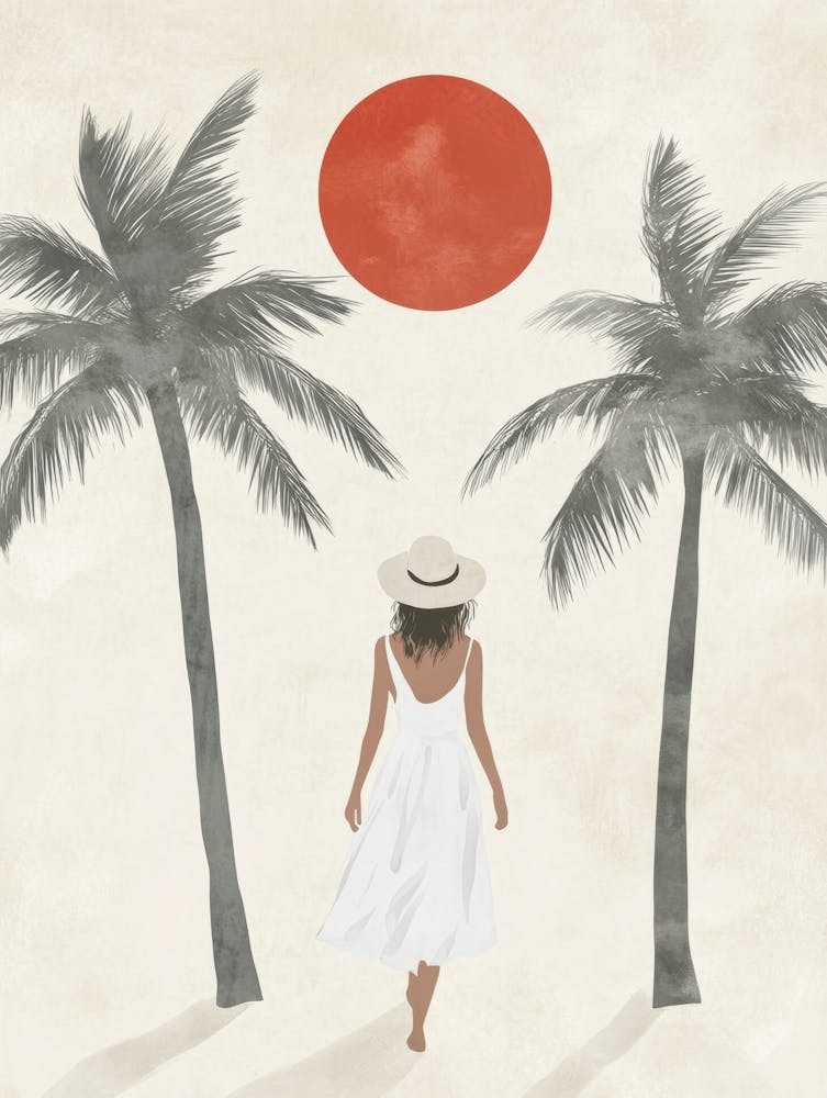 Woman Walking By The Beach