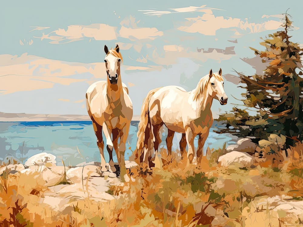 Horses Painting In Corsica, France, Landscape 1