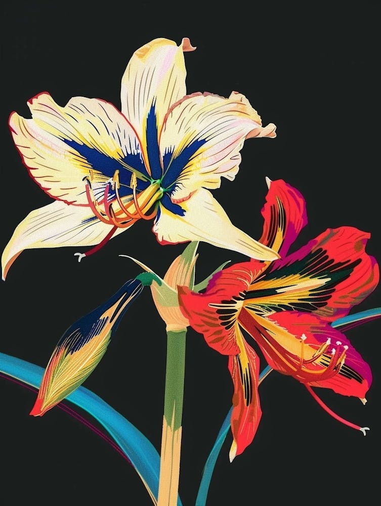Neon Flowers On Black Amaryllis 2