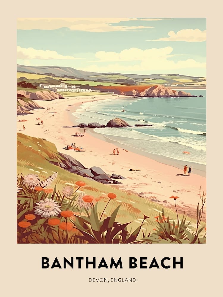 Devon Vintage Reiseposter Bantham Beach 3