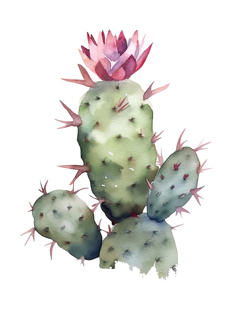 Crown Of Thorns Cactus Watercolour Drawing 1