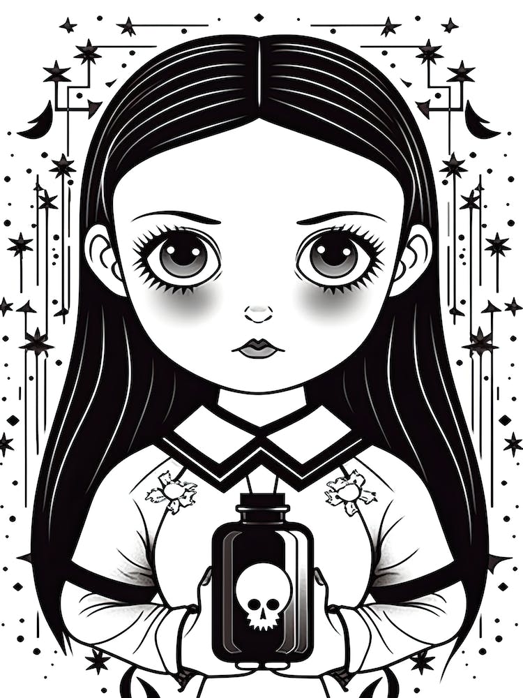 Wednesday Addams Line Art Illustration 4 Fan Art