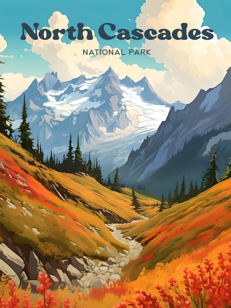 North Cascades National Park Washington Autumn Travel Art