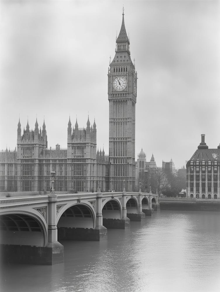 Black & White Big Ben - Vintage London Landmark