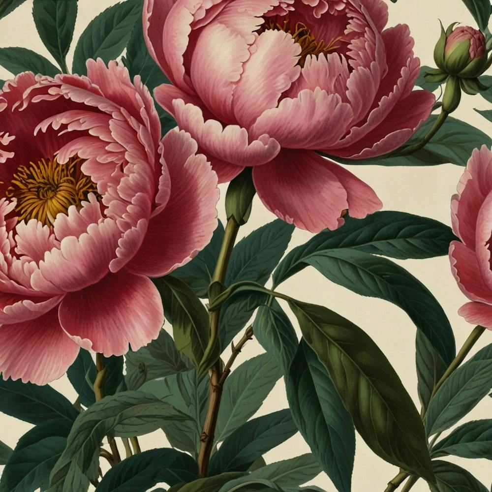 Default Peony 2 Florales Botanisches Vintage-Poster Blumen-Leinwand 1