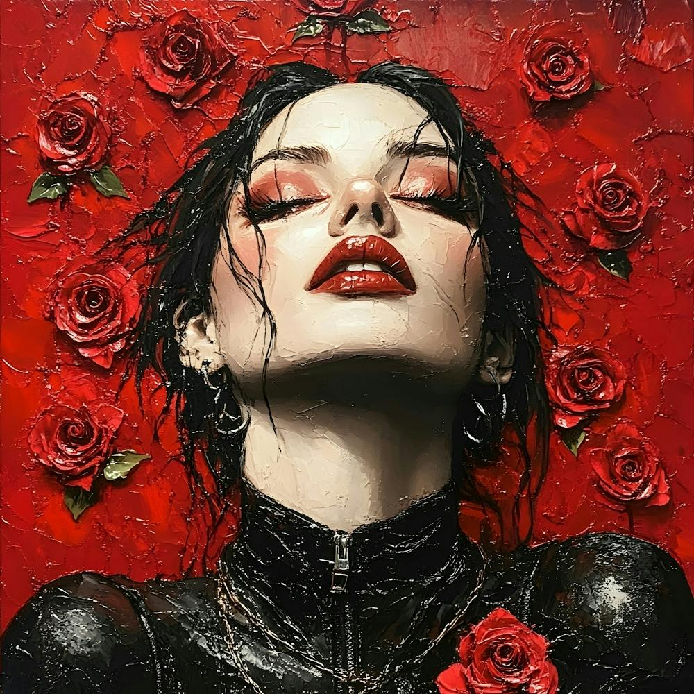 Punk Woman And Red Roses 1