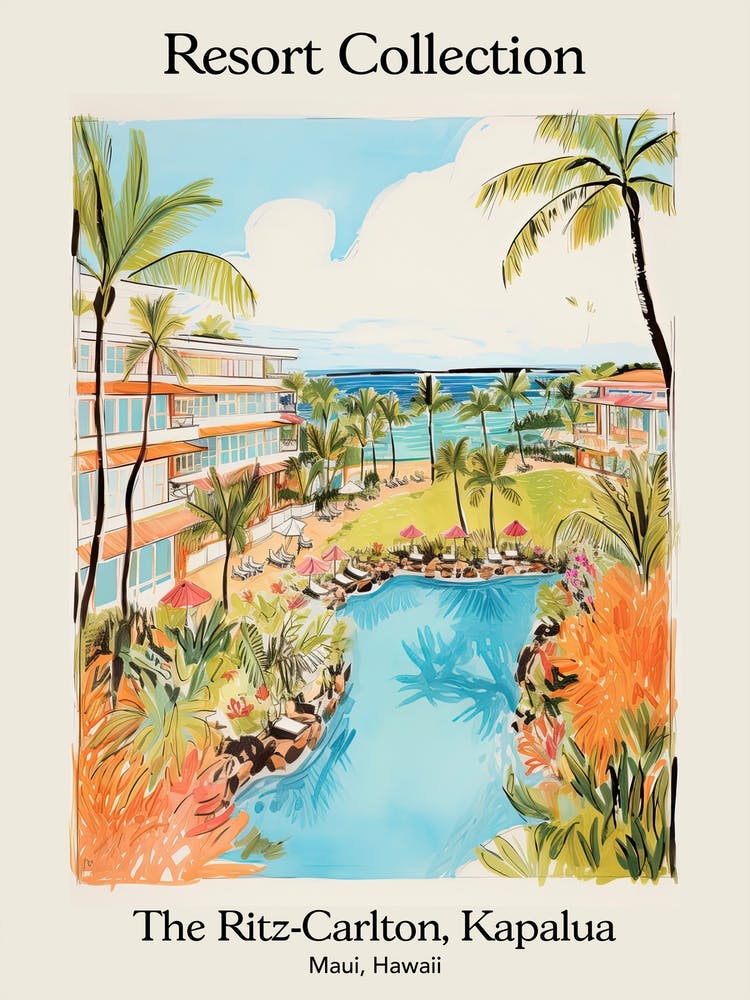 Poster Of The Ritz Carlton, Kapalua   Maui, Hawaii   Resort Collection Storybook Illustration 3