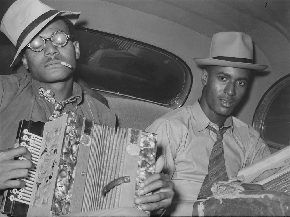 African American Musicians Playing Accordion And Washboard In Automobile,Near New Iberia, Louisiana