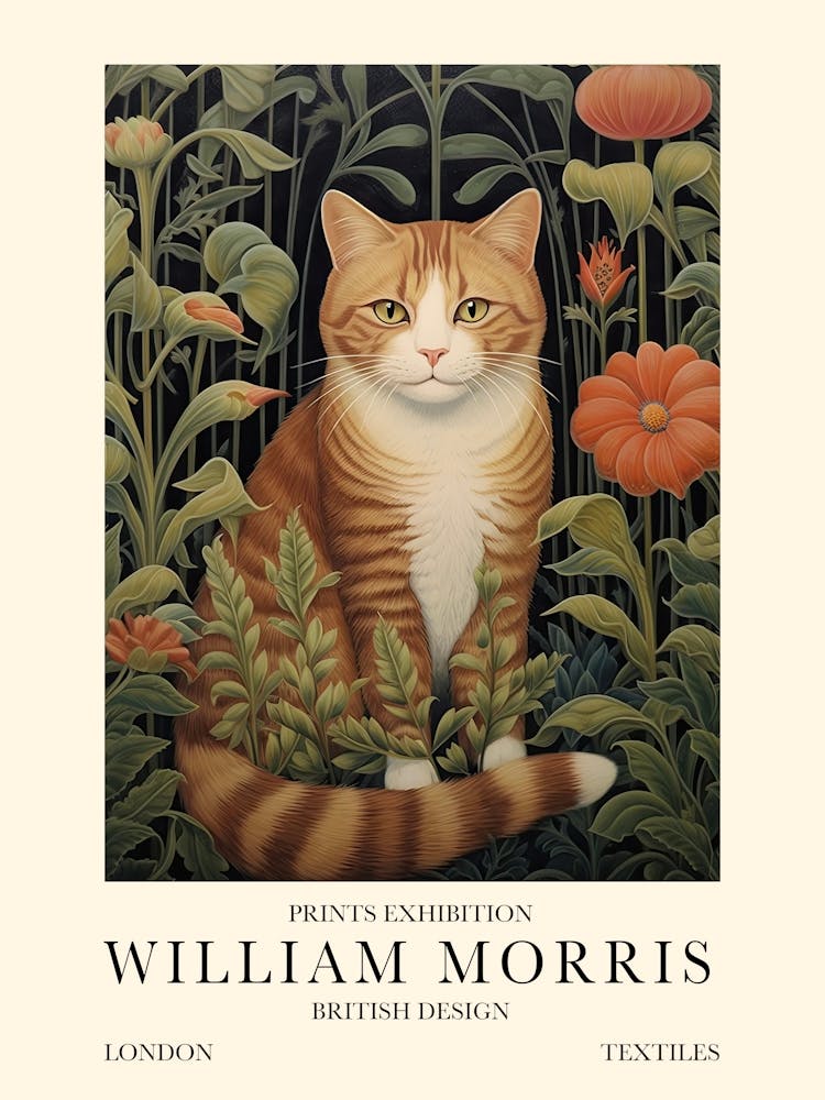 William Morris London Exhibition Poster Ginger Tabby Cat