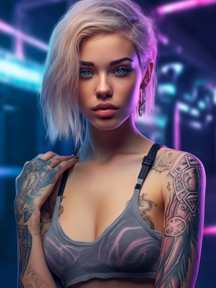 Hot Blonde Cyberpunk Girl