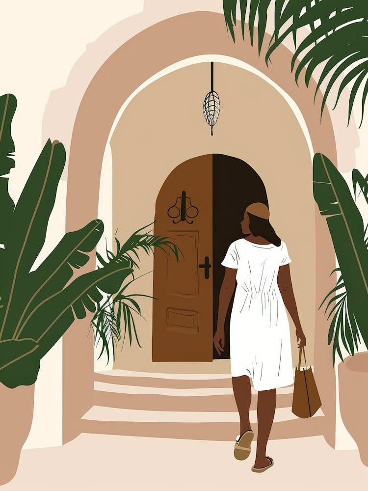 Woman Walking Through A Doorway