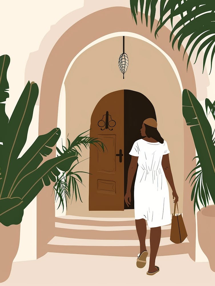 Woman Walking Through A Doorway