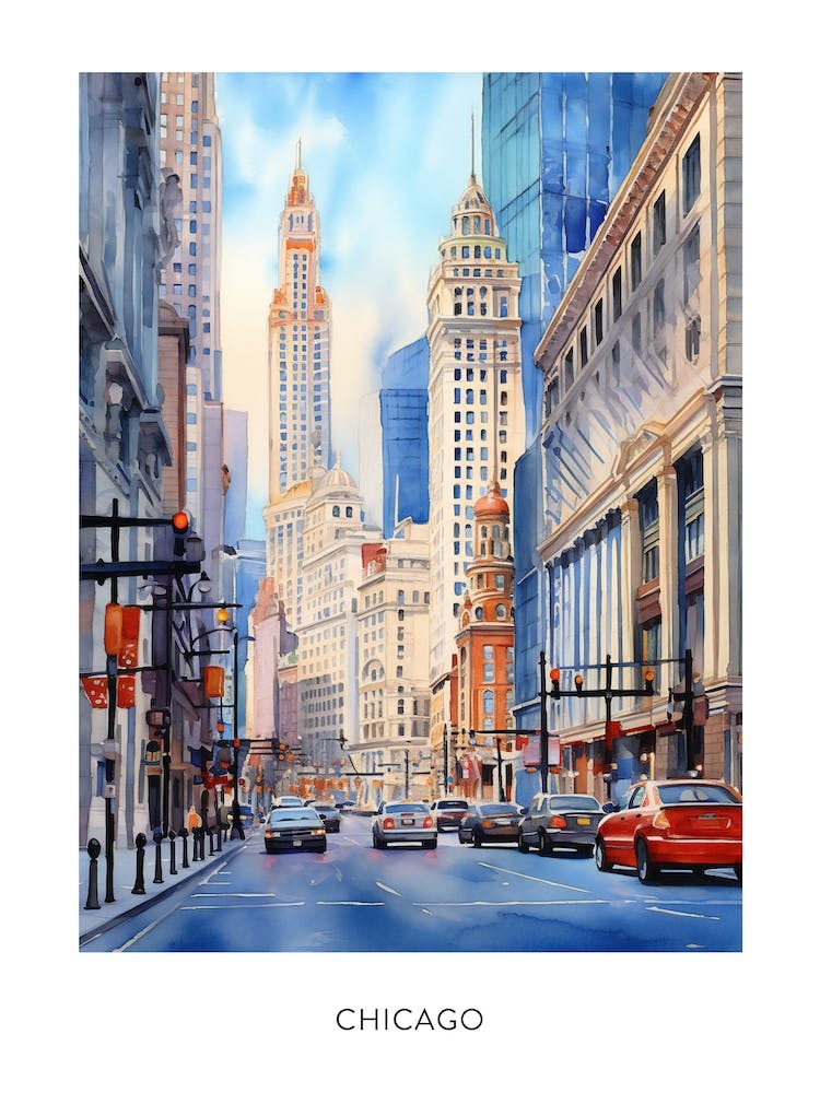 Chicago Watercolour Travel Poster 7