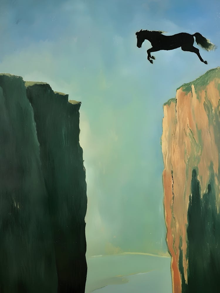 Horse Leaping Over Cliff
