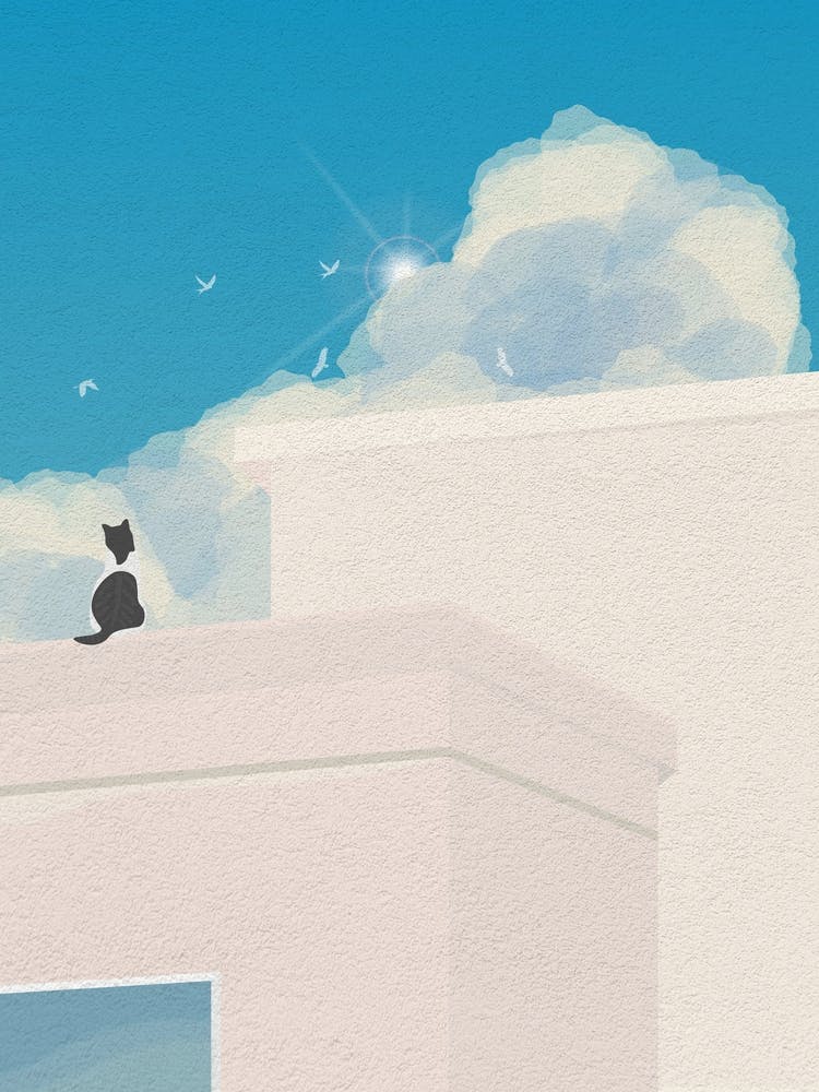 Minimal art Cat On A Building Roof