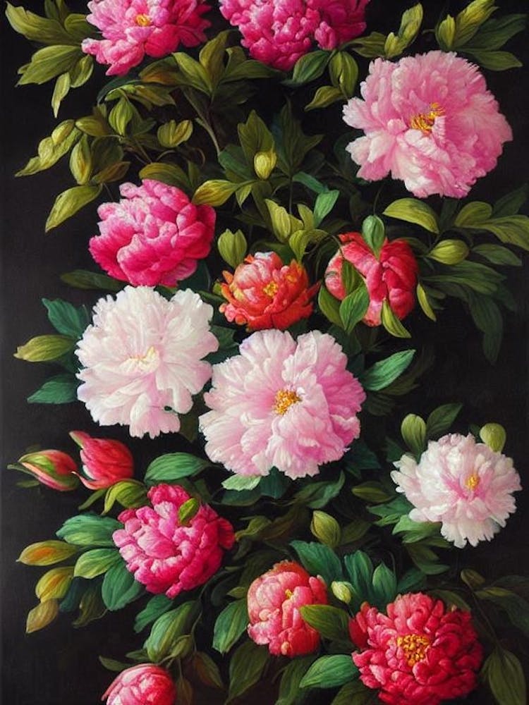 Pivoine Nature Morte Peinture À L'Huile Fleur
