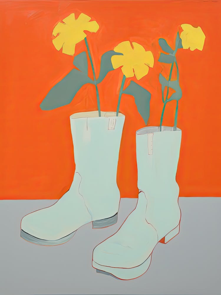 A Painting Of Cowboy Boots With Yellow Flowers, Pop Art Style 5